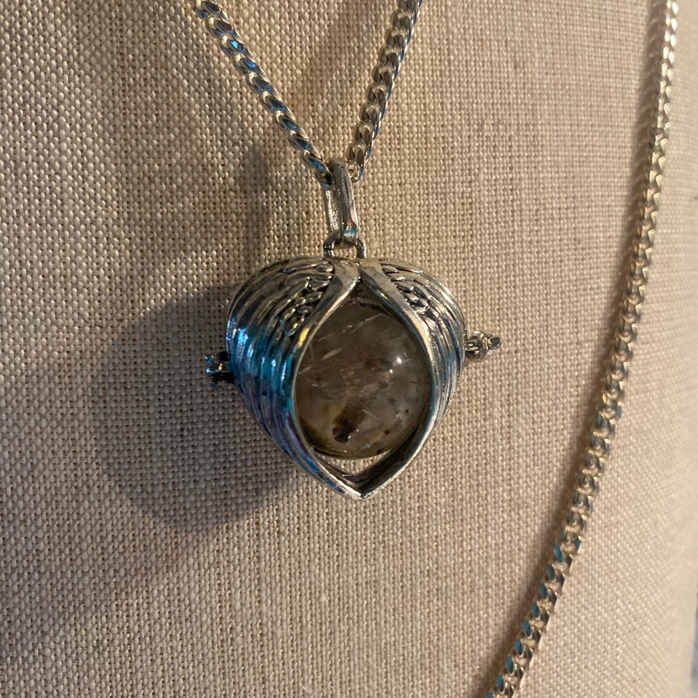 Garden Quartz Marble in Heart Shaped Cage Pendant